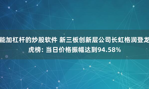 能加杠杆的炒股软件 新三板创新层公司长虹格润登龙虎榜: 当日价格振幅达到94.58%